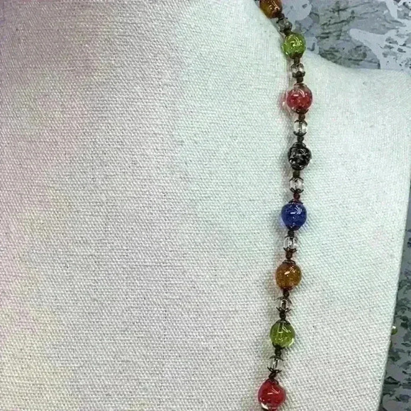 Vintage Hand Blown Foil Multi Colored Glass Bead Necklace - Picture 4 of 7